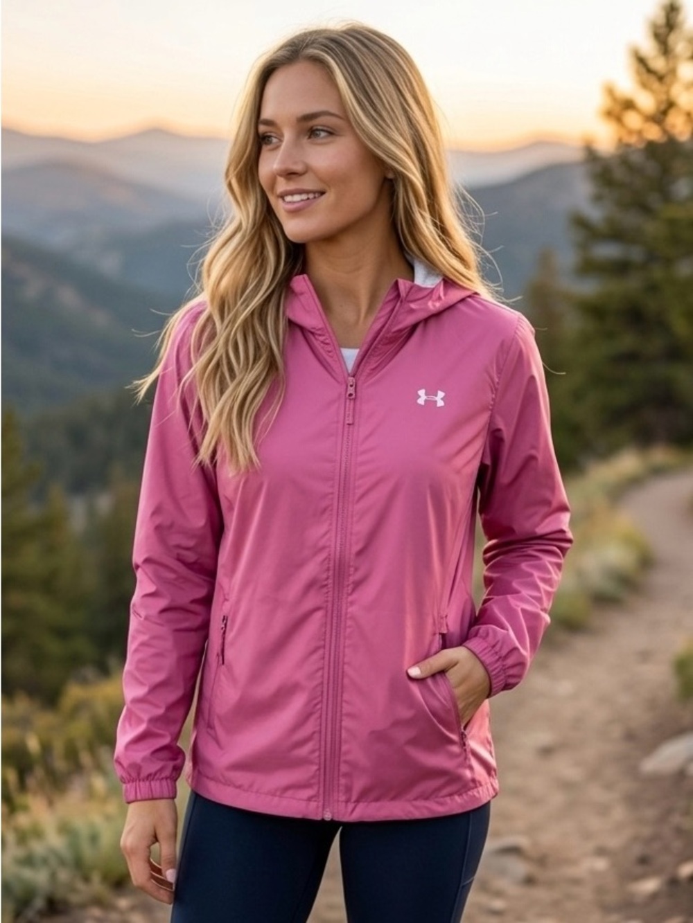 UNDER ARMOUR Storm Forefront Waterproof Hooded Rain Jacket Pink M